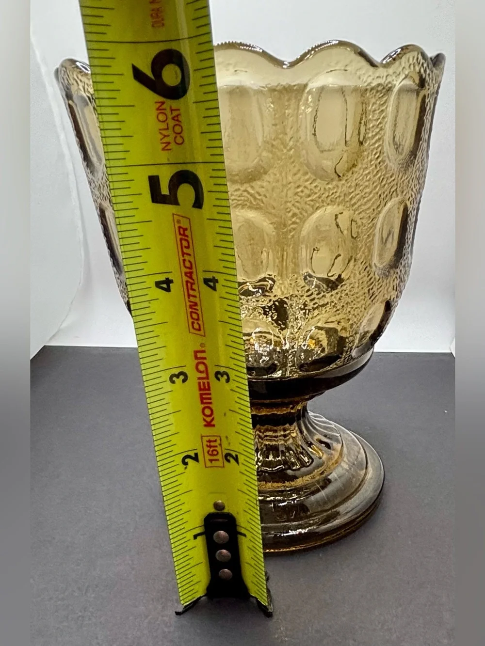 Vintage E.O. Brody M4200 Olive Green Thumbprint Goblet Vase Mid Century Glass